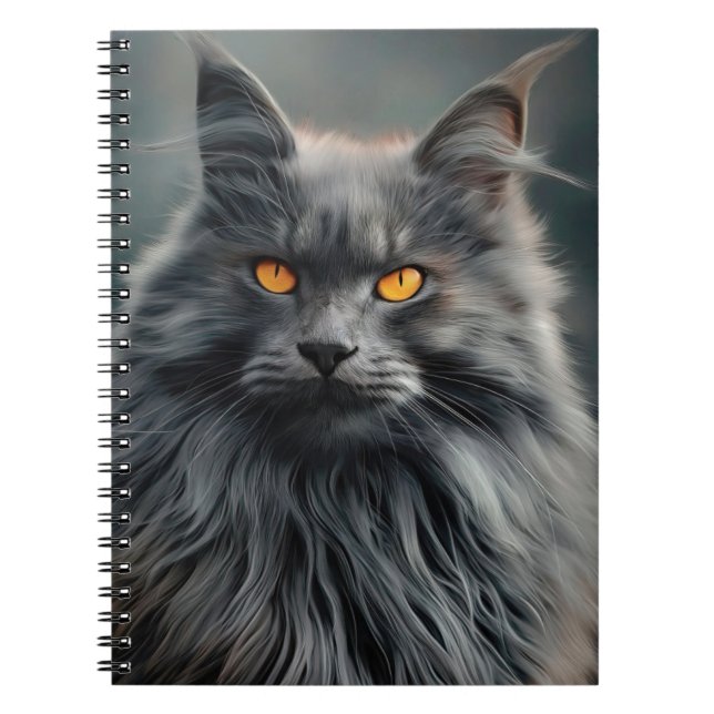 Majestic Long-Haired Cat Portrait Design Notebook (Front)