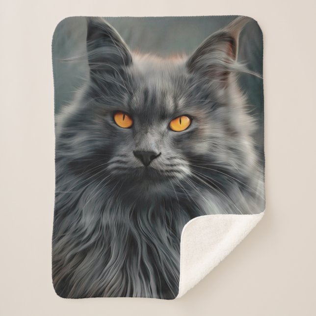 Majestic Long-Haired Cat Portrait Design Sherpa Blanket (Front)