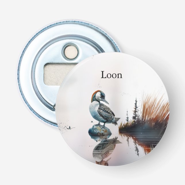Majestic Loon on a Rock, custom Bottle Opener (Front)