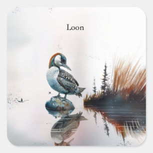 Majestic Loon on a Rock, custom Square Sticker