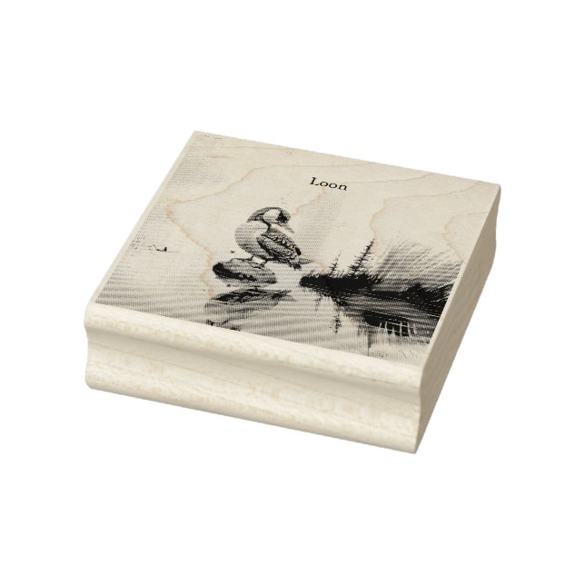Majestic Loon on a Rock Customizable Rubber Stamp (Stamp)