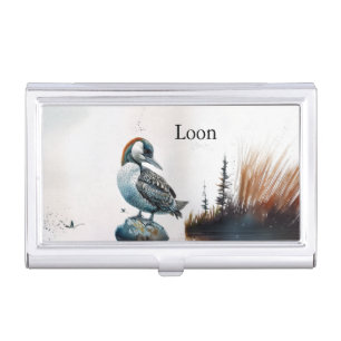Majestic Loon on a Rock Customizable Watercolor Business Card Case