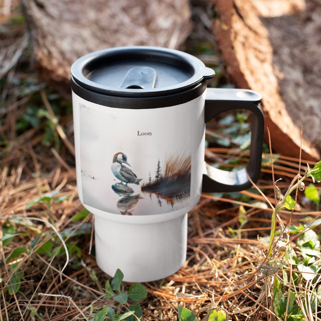 Majestic Loon on a Rock Customizable Watercolor Travel Mug (Creator Uploaded)