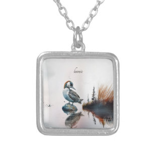 Majestic Loon on a Rock - personalized Silver Plated Necklace