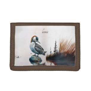 Majestic Loon on a Rock - personalized Tri-fold Wallet
