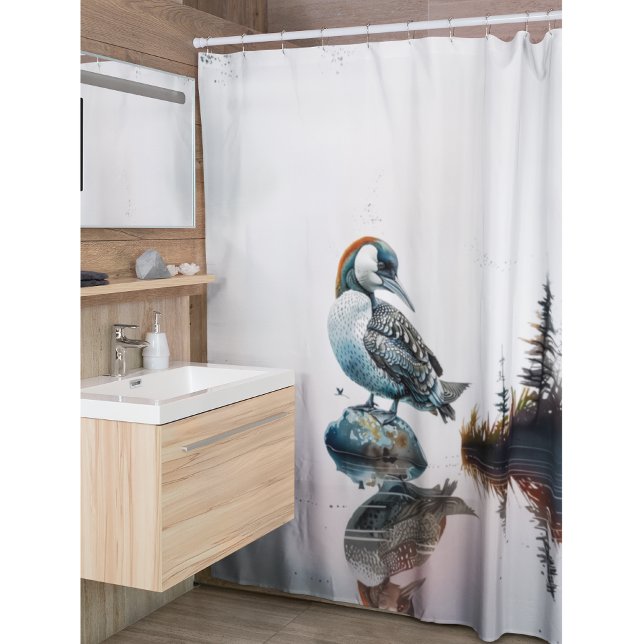 Majestic Loon on a Rock Watercolor Shower Curtain (Creator Uploaded)