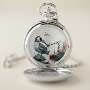 Majestic Loon on the Lake - personalized Pocket Watch