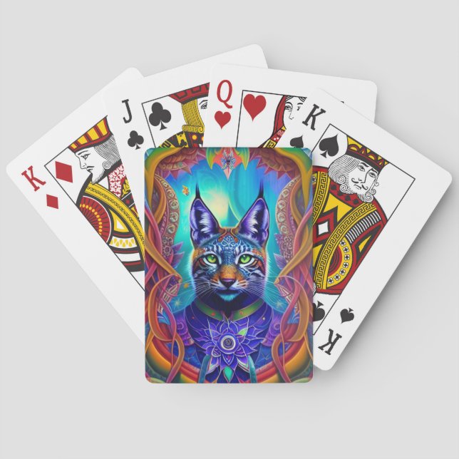 Majestic Lynx Feline Art Illustrated Spirit Animal Poker Cards (Back)