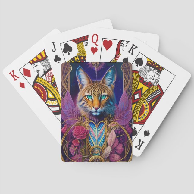Majestic Lynx Feline Illustrated Art Spirit Animal Poker Cards (Back)