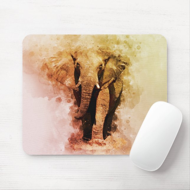 Majestic Male African Elephant Walking Watercolor Mouse Pad (With Mouse)