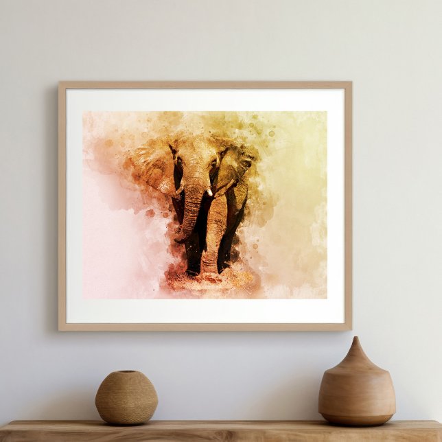 Majestic Male African Elephant Walking Watercolor Photo Print (Creator Uploaded)