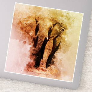 Majestic Male African Elephant Walking Watercolor Sticker