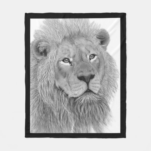 Majestic Male Lion Black and White Digital Artwork Fleece Blanket