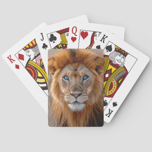 Majestic Male Lion with Glowing Blue Eyes Poker Cards