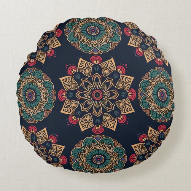 Majestic Mandala Muse Round Pillow (Front)