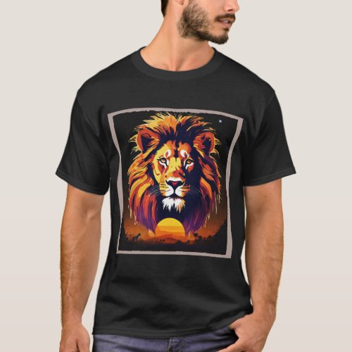 Majestic Mane Geometric Lion Art Print T_Shirt
