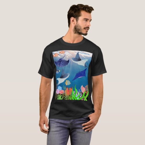 Majestic Manta Rays Beneath Blue Underwater Wonder T_Shirt