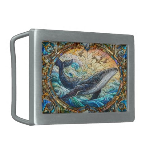 Majestic Marine Mosaic A Stained Glass Whale Belt Buckle