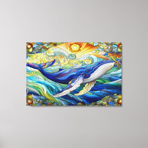 Majestic Marine Mosaic A Stained Glass Whale Canvas Print