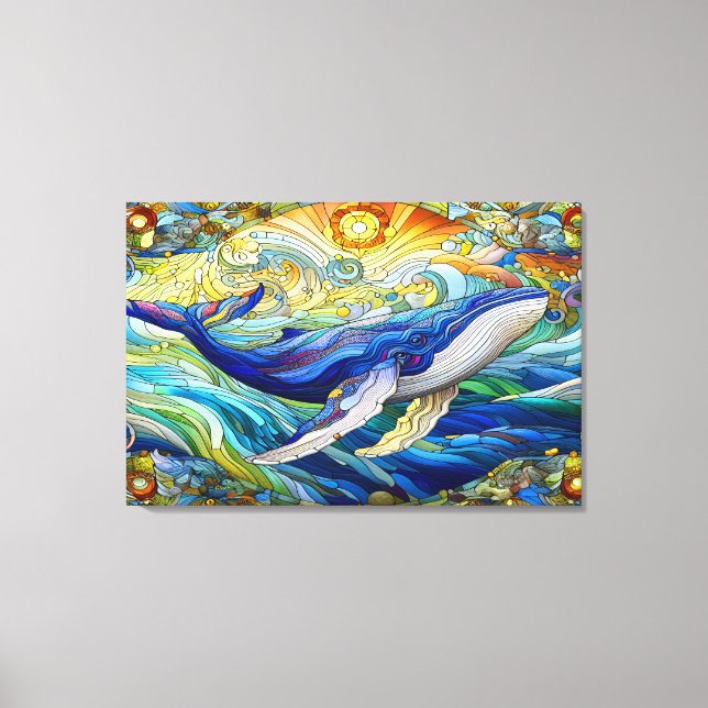 Majestic Marine Mosaic A Stained Glass Whale Canvas Print (Front)