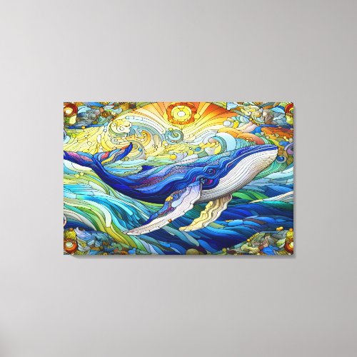 Majestic Marine Mosaic A Stained Glass Whale Canvas Print