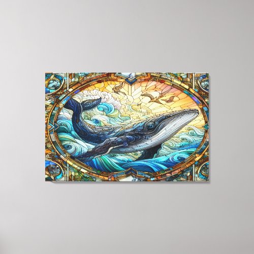 Majestic Marine Mosaic A Stained Glass Whale Canvas Print