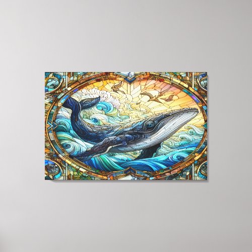 Majestic Marine Mosaic A Stained Glass Whale Canvas Print