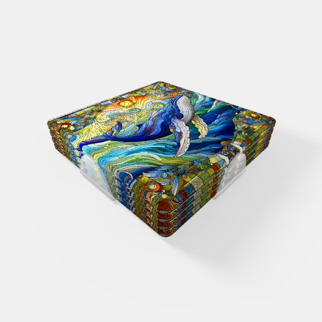 Majestic Marine Mosaic A Stained Glass Whale Coaster Set (Set)