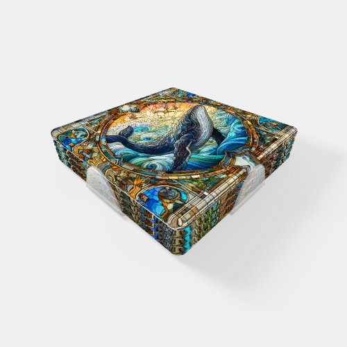 Majestic Marine Mosaic A Stained Glass Whale Coaster Set