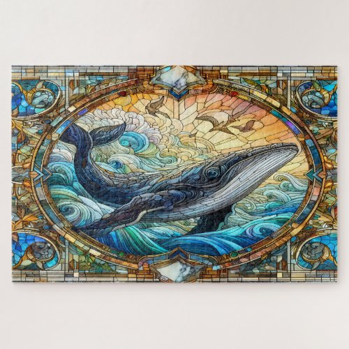 Majestic Marine Mosaic A Stained Glass Whale Jigsaw Puzzle