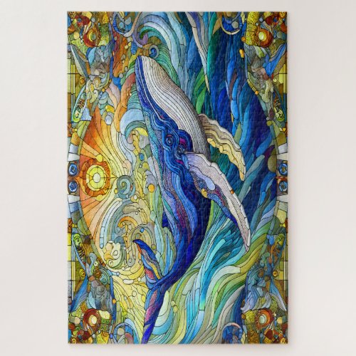 Majestic Marine Mosaic A Stained Glass Whale Jigsaw Puzzle