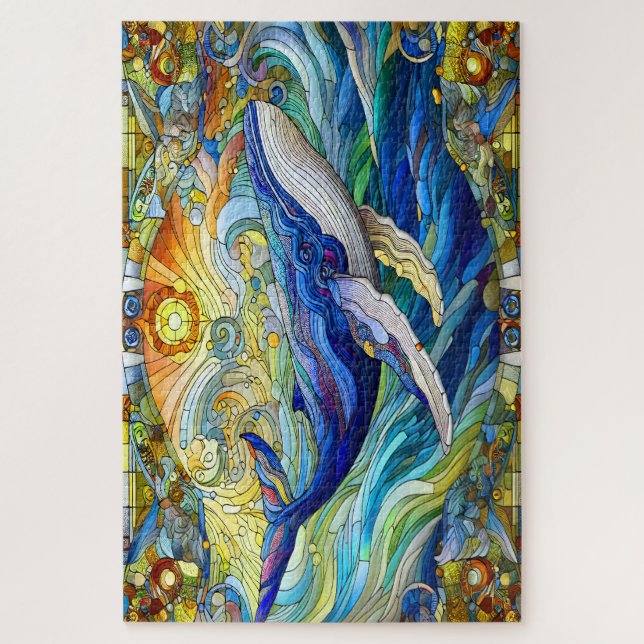 Majestic Marine Mosaic A Stained Glass Whale Jigsaw Puzzle (Vertical)