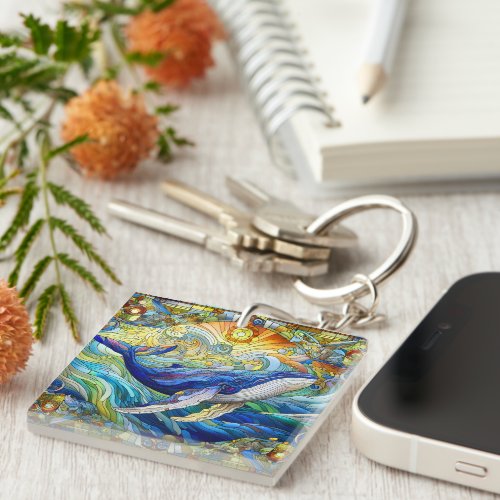 Majestic Marine Mosaic A Stained Glass Whale Keychain