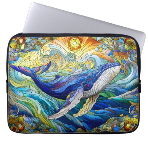 Majestic Marine Mosaic A Stained Glass Whale Laptop Sleeve