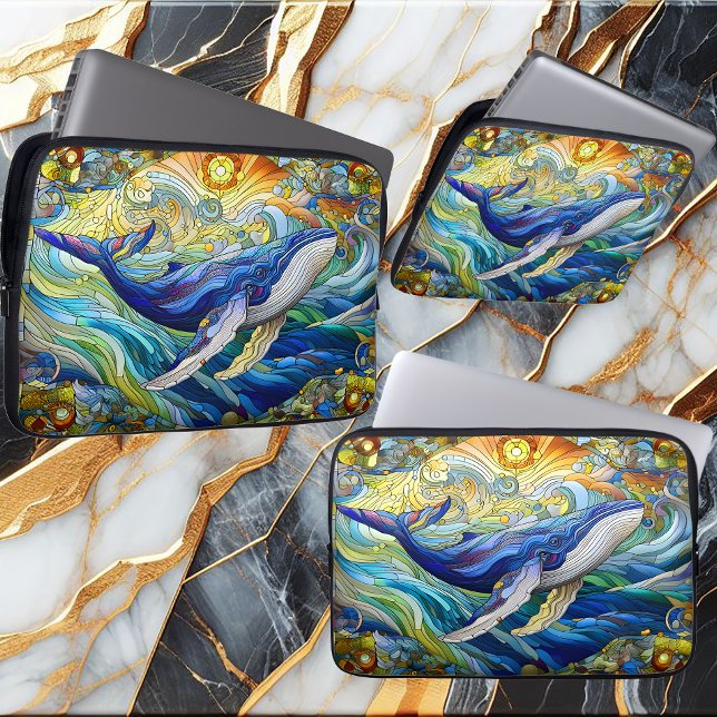 Majestic Marine Mosaic A Stained Glass Whale Laptop Sleeve (Creator Uploaded)