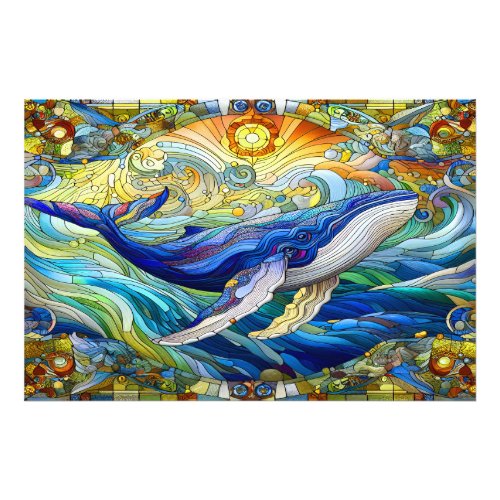 Majestic Marine Mosaic A Stained Glass Whale Photo Print
