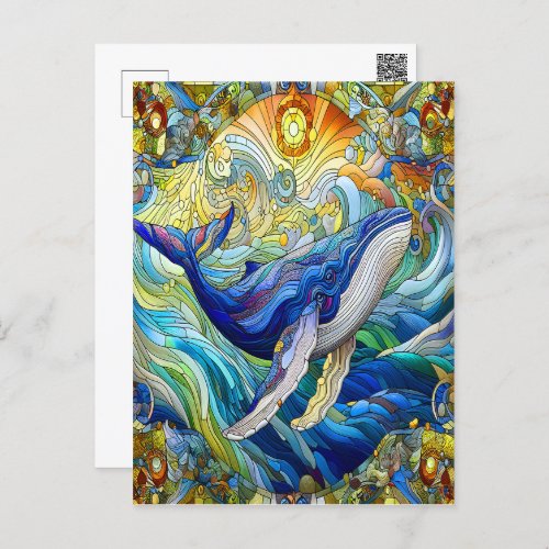 Majestic Marine Mosaic A Stained Glass Whale Postcard