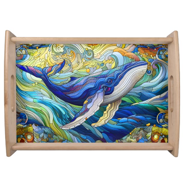Majestic Marine Mosaic A Stained Glass Whale Serving Tray (Front)