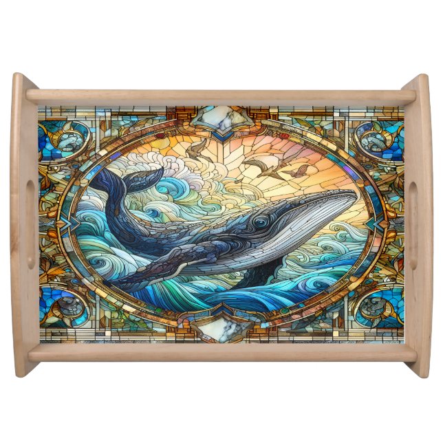 Majestic Marine Mosaic A Stained Glass Whale Serving Tray (Front)