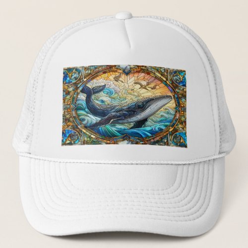 Majestic Marine Mosaic A Stained Glass Whale Trucker Hat