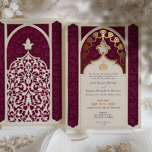 Majestic Maroon and Gold Foil Islamic Wedding Invitation