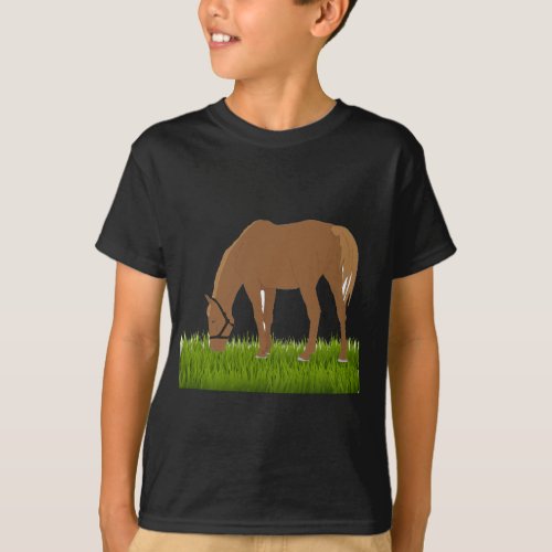 Majestic Meadow Brown Horse Grazing  T_Shirt