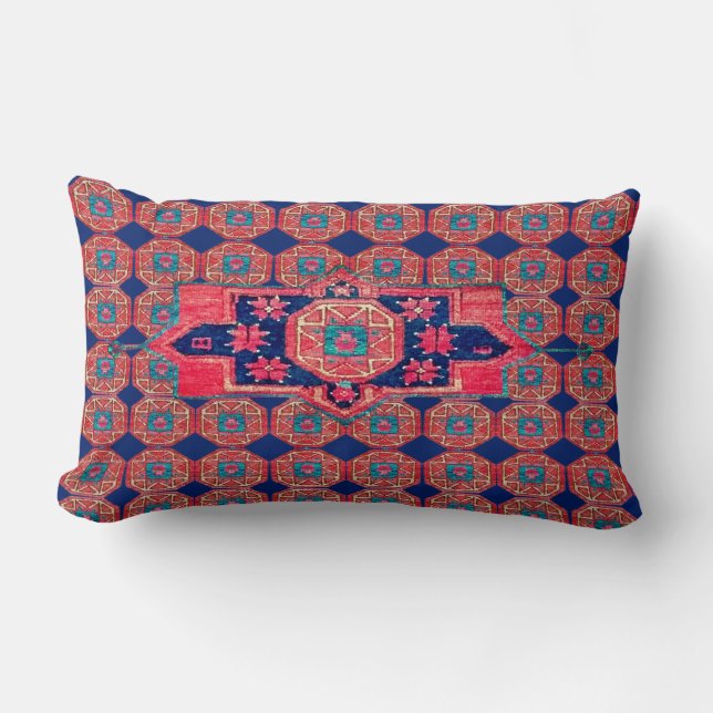 Majestic Medallion Antique Tribal Rug Design  Lumbar Pillow (Front)