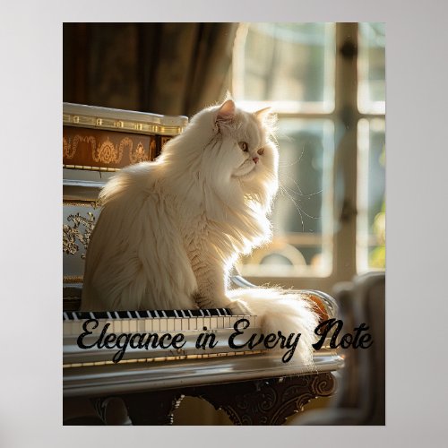 Majestic Melody Persian Cat on the Piano Poster