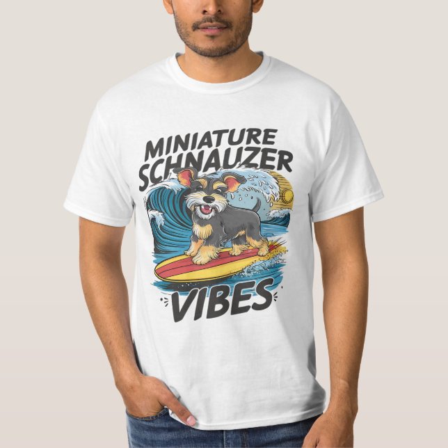 Majestic Miniature Schnauzer Surfing A Wave T-Shirt (Front)