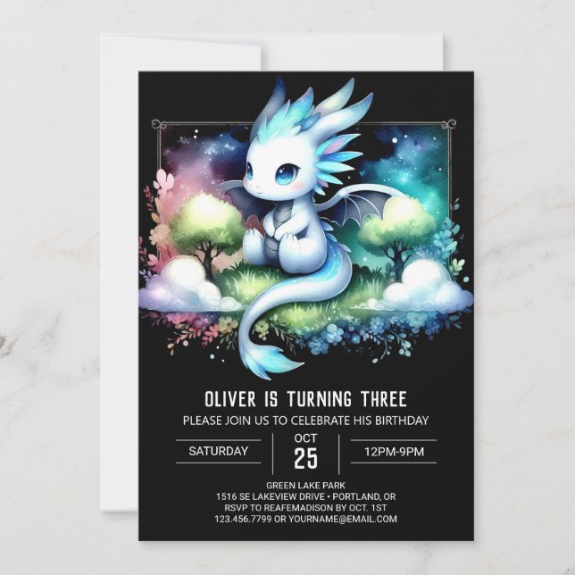 Majestic Modern Dragon Birthday  Invitation (Front)
