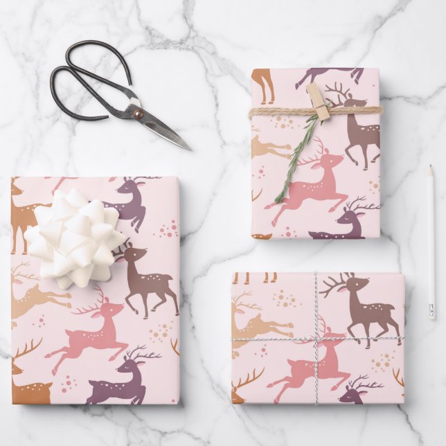 Majestic Moments: Enchanting Deer and Fawn Wrapping Paper Sheets (Front)