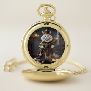 "Majestic Monarch: The Regal White Cat in Robes" Pocket Watch