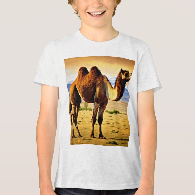 Majestic Mongolian Bactrian Camel in 8K Ultra HD Tri-Blend Shirt (Front)