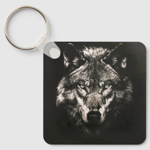 Majestic Monochrome Wild Wolf Keychain